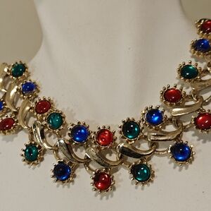 Vintage Mogul Multicolor Necklace & Earrings Jewelry Set 80s